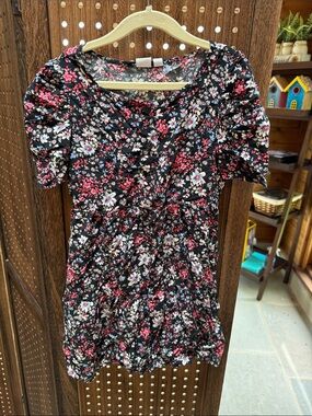 GAP Black Dress with Pink & White Floral Print